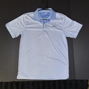 Men's Medium adidas Torrey Pines Striped Performance Golf Polo Shirt Blue White
